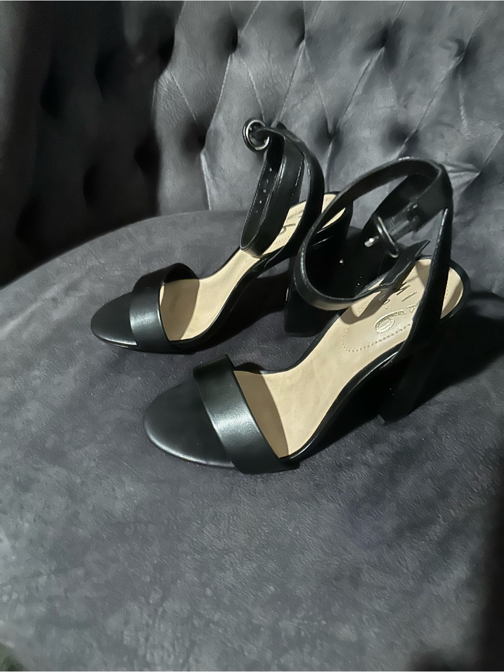 Mix No. 6 Black Open-Toe Ankle Strap Block Heels